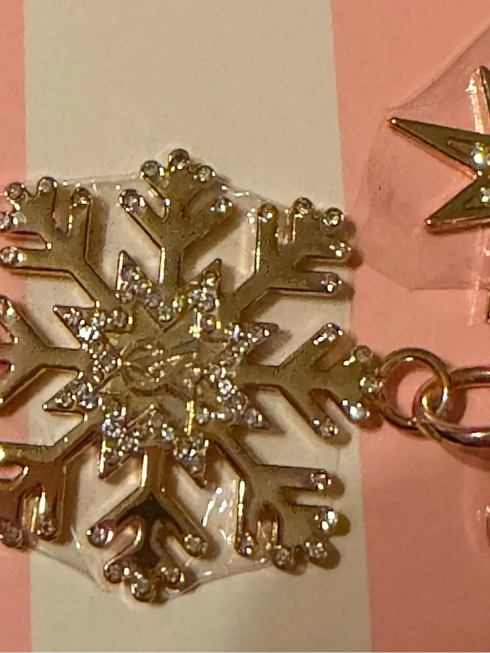 Victoria's Secret Gold Charm Keychain-Bag Charm With Bow & Snowflakes
